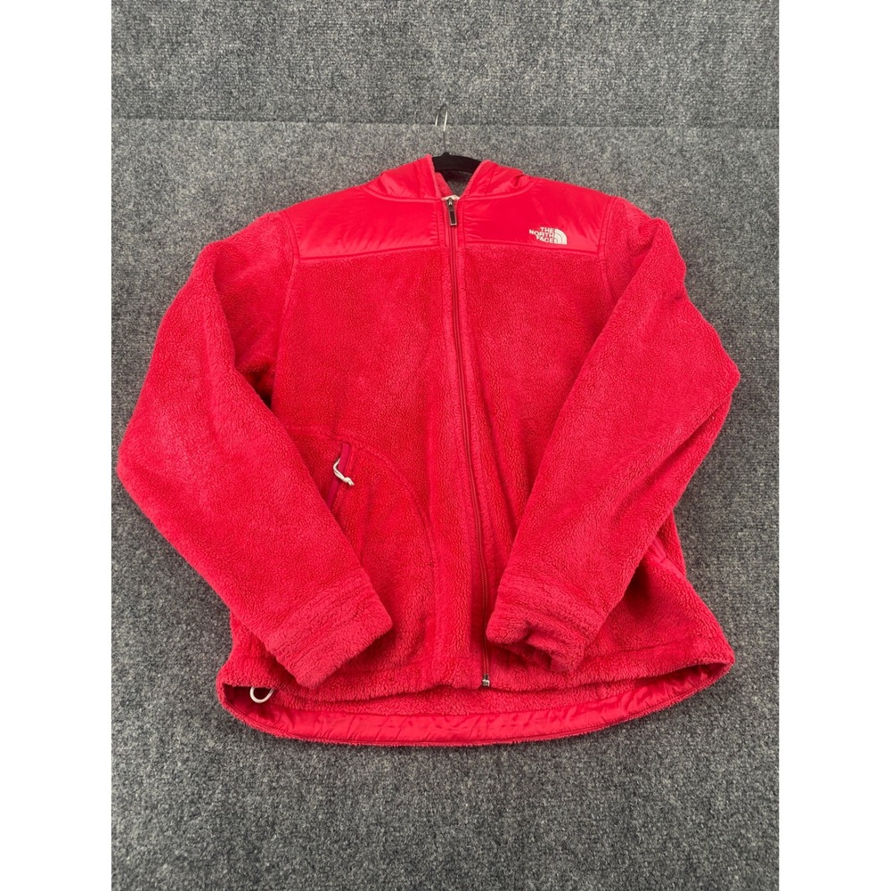 The North Face Osito Hooded Fleece Jacket Womens Medium Pink Red Full Zip 2330